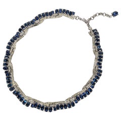 Vintage Elegant Trifari Pave and Sapphire Crystal Necklace