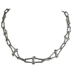 Vintage Sterling Silver Brutalist Hand made Link Necklace 3