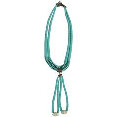 Santo Domingo Pueblo Heishe Turquoise, Clam Shell Coral Necklace w Jacla 12