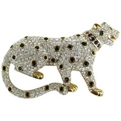 Stunning Vintage SWAROVSKI Gold Gilt Leopard Cat Brooch Never Worn 7