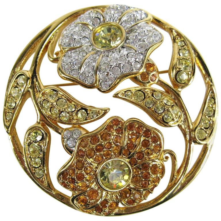 SWAROVSKI Crystal Floral Circle Brooch Pin Never Worn For Sale at 1stdibs