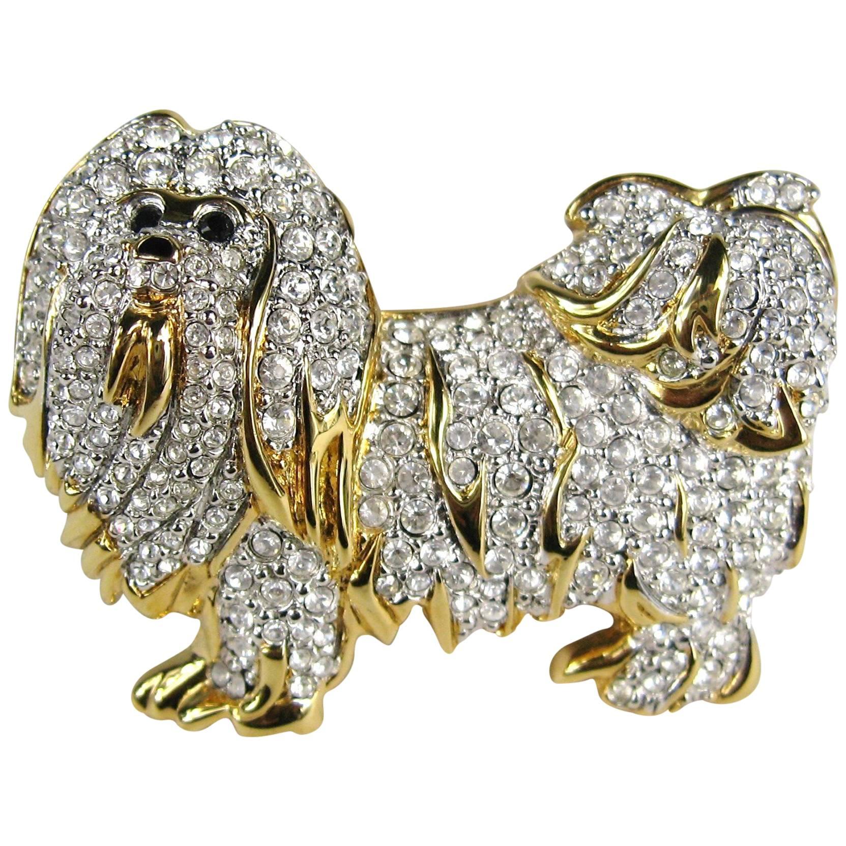 Rare Retired Swarovski Maltese Dog Crystal Brooch Pin New Old Stock