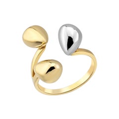 Triple Charm Open Ring in 14K Solid Yellow Gold