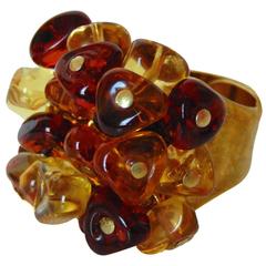 Antica Murrina Cocktail Ring with Amber Murano Glass Vintage 1980s