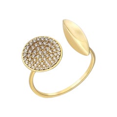 Anello aperto con zircone in oro giallo massiccio 14k