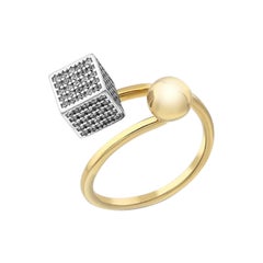 Zircon Cube Open Ring in 14K Solid Yellow Gold