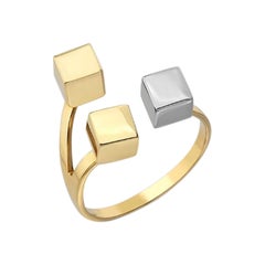 Triple Cubes Open Ring in 14K Solid Yellow Gold