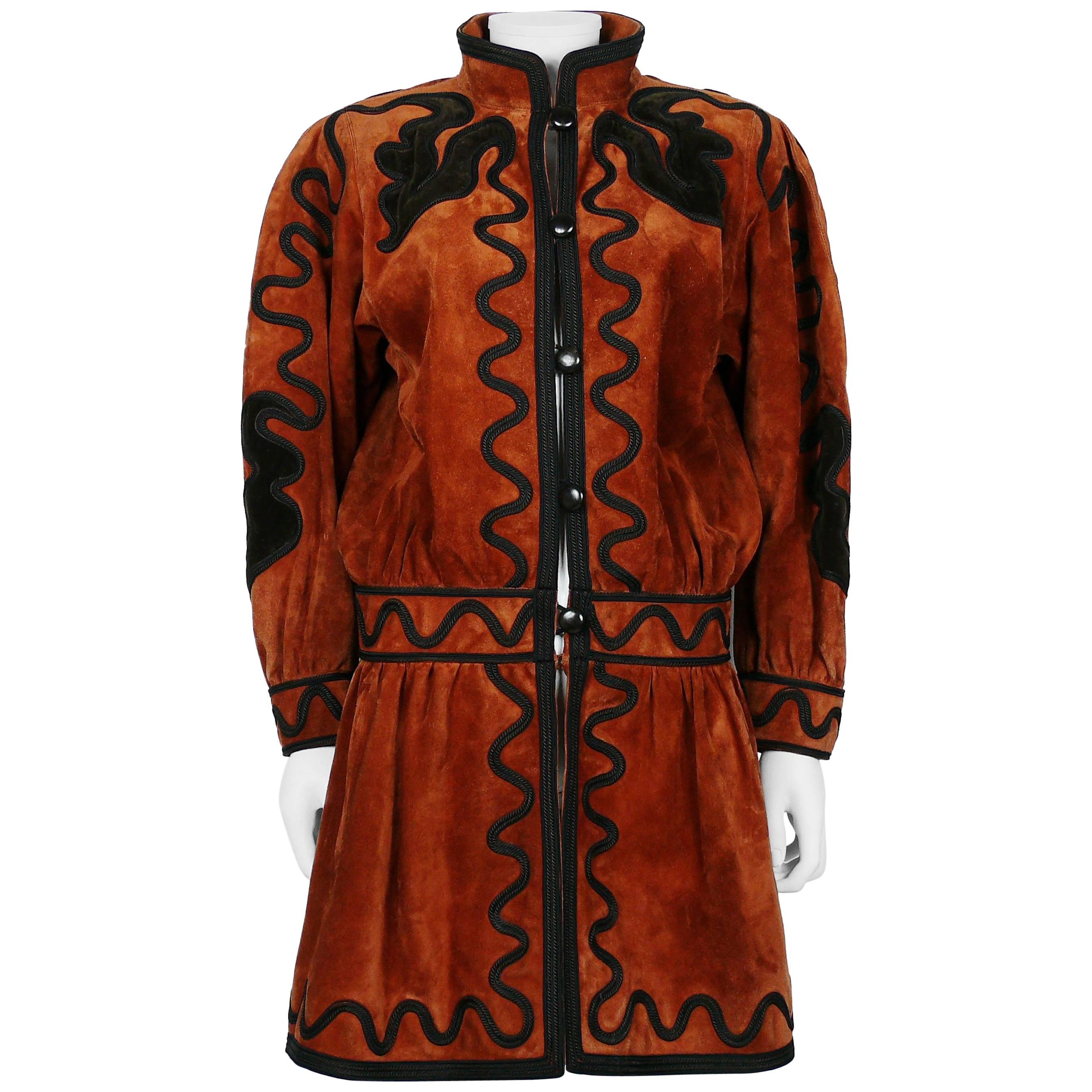 Yves Saint Laurent YSL Haute Couture Russian Inspired Embroidered Suede Jacket For Sale