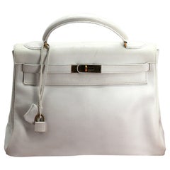 Vintage Hermes White Leather Kelly Bag