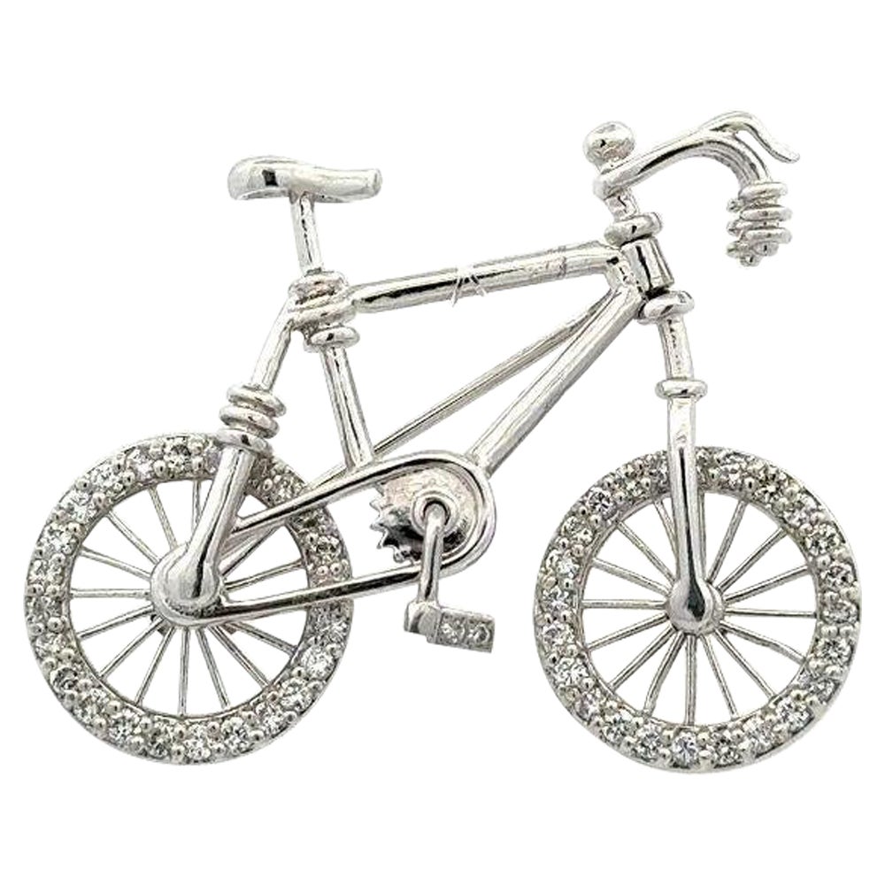 Diamond Bicycle Articulating Wheels and Pedal Platinum Statement Brooch Pin