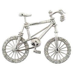 Diamond Bicycle Articulating Wheels and Pedal Platinum Statement Brooch Pin