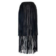 Black Leather Cowgirl Mini Skirt w/ Double Tiered Leather Peek-A-Boo Fringe