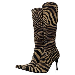 Zebra-Patterned Knee-High Stretch Stiletto Boots