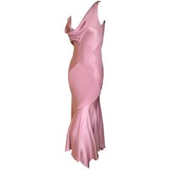 John Galliano 1990's Bias Cut Rose Color Diamond Pattern Cowl Front Dress