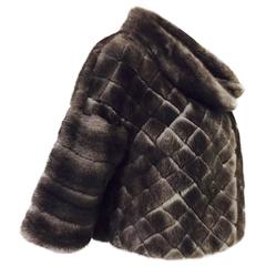 Oscar de la Renta Diamond Pattern Sterling Mink Jacket With Raglan Sleeves 6