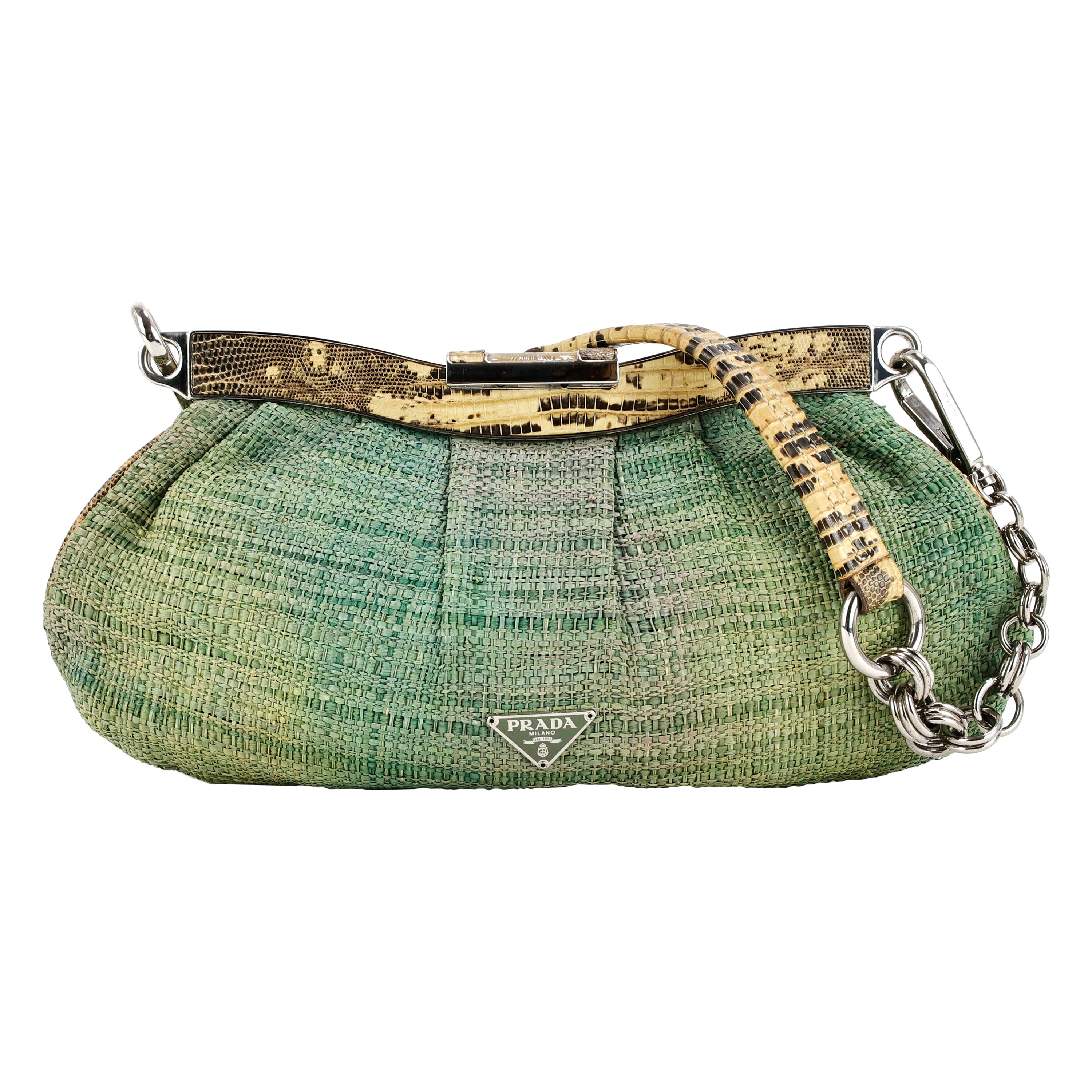 Prada Straw Snake Leather Bag For Sale