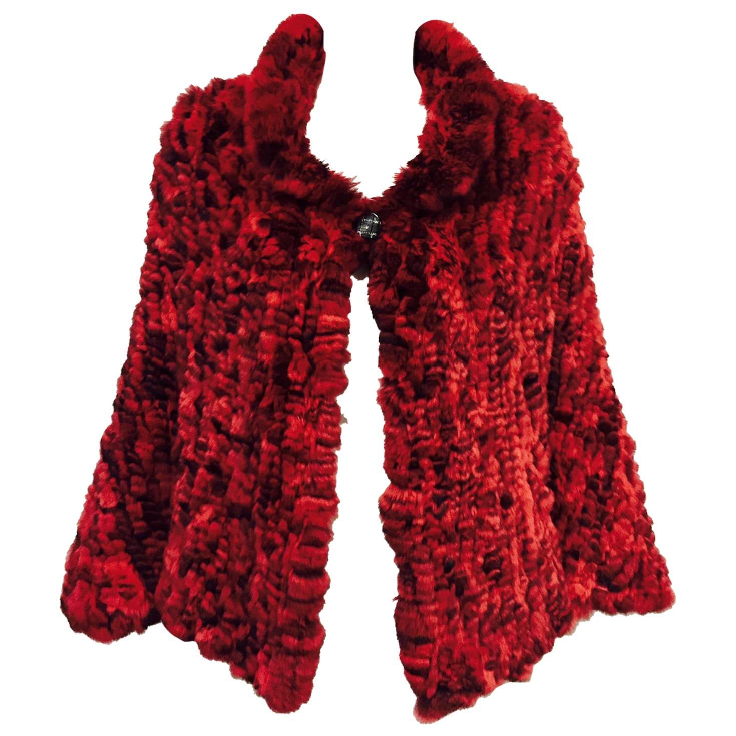  Dramatic Dyed and Knitted Rabbit Cape With Single Button at Neck For Sale