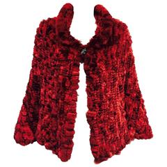 Dramatic Dyed and Knitted Rabbit Cape With Single Button at Neck