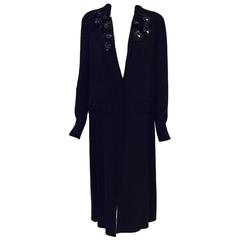 Marni Black Viscose Blend Coat With Black Sequin Floral Embroidery 9