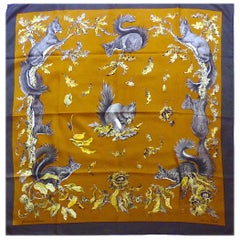 Used Hermes Scarf ECUREUILS by Xavier de Poret One Single Edition in 1966