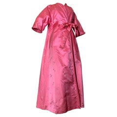 1960s Pale Candy Pink Mod Silk Satin Wrap-Style Dressing Gown w Half-Belt