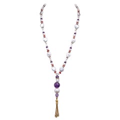 A.Jeschel Luxury Long Pearl and Amethyst necklace