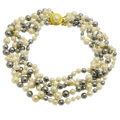 Vintage gold faux glass pearls multi strand designer necklace