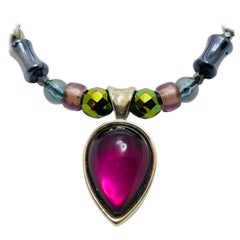 Retro LIZ CLAIBORNE silver tone glass beaded designer necklace