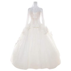 Vera Wang Cream Bead Embellished Silk Layered Tulle Gown L