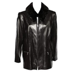 Celine Vintage Brown Leather Shearling Collar Zip Front Jacket L