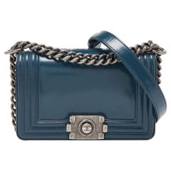 Chanel Blue Patent Leather Small Boy Bag