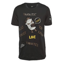 Fendi Schwarzes halbärmeliges T-Shirt XXL aus Baumwoll-Applikationen mit Applikationen