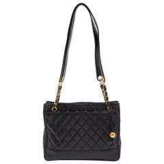 Chanel Black Quilted Caviar Leather Vintage Shopper Tote 