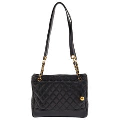 Chanel Black Quilted Caviar Leather Vintage Shopper Tote