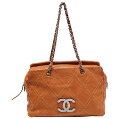 Used Chanel Tan Leather Triple Compartment Chain Shoulder Bag