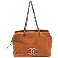 Chanel Tan Leather Triple Compartment Chain Shoulder Bag