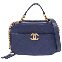 Chanel Blue Quilted Caviar Leather Business Affinity Camera Chain Bag