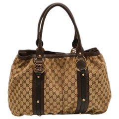 Gucci Beige/Ebony GG Canvas and Leather Interlocking G Large Tote