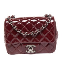 Chanel Red Quilted Patent Leather Mini Square Classic Flap Bag