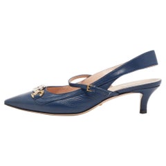 Gucci Blue Leather Zumi Slingback Kitten Pump Size 36