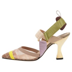 Fendi Multicolor Technical Mesh and Fabric Colibri Slingback Pumps Size 36