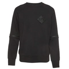 Fendi Black Logo Patch Cotton Knit Zipper Detail Sleeve Sweater L