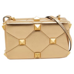 Used Valentino Gold Leather Roman Stud Clutch