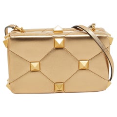 Valentino Gold Leather Roman Stud Clutch