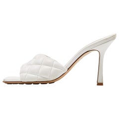 Bottega Veneta White Leather Lido Slides Size 38.5