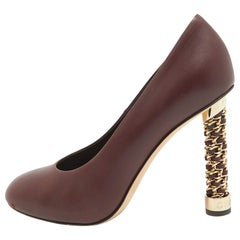 Chanel Burgundy Leather Chain Detail Heel Pumps Size 39.5