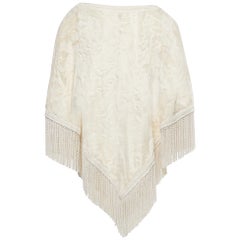 Dolce & Gabbana Off White Tassel Trim Shearling Poncho S