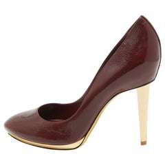 Sergio Rossi Burgundy Patent Leather Pointed Toe Pumps Size 40.5