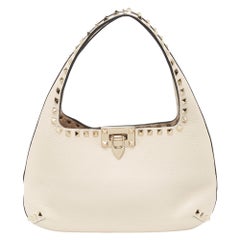 Used Valentino Off White Leather Small Rockstud Hobo
