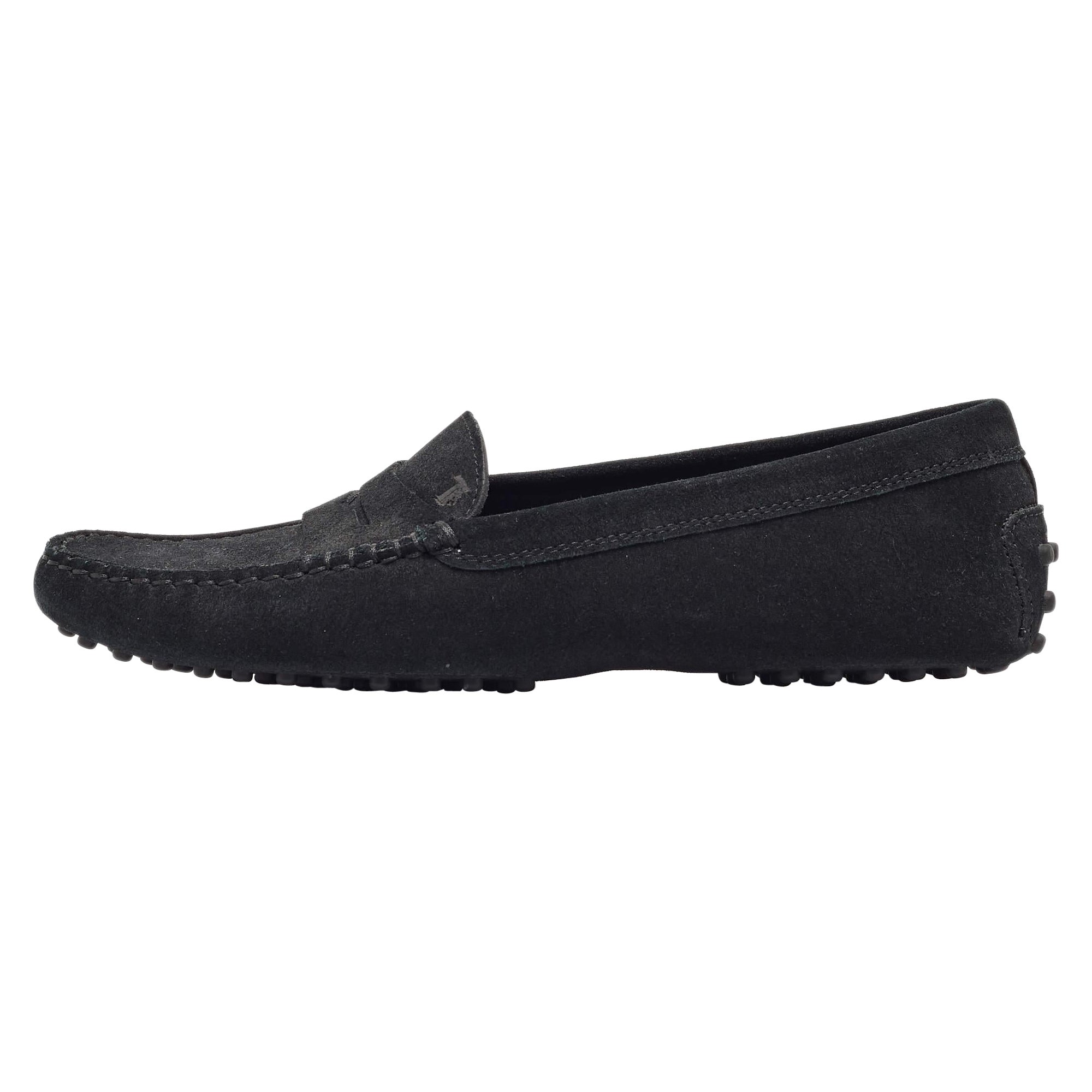 Tod's Black Suede Penny Loafers Size 38.5 For Sale